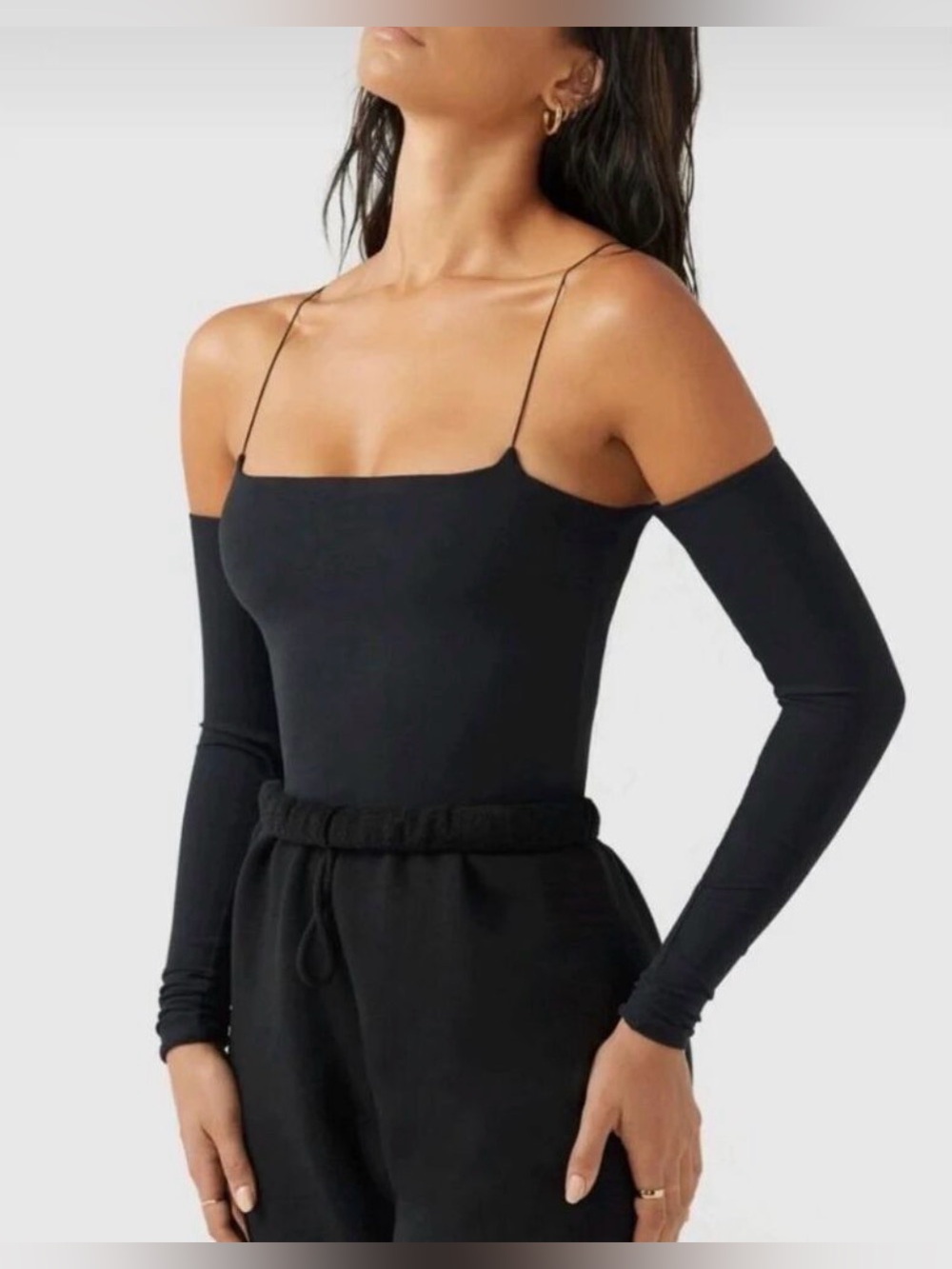 JOAH BROWN OFF THE SHOULDER STRAPPY TOP, SIZE XS/S